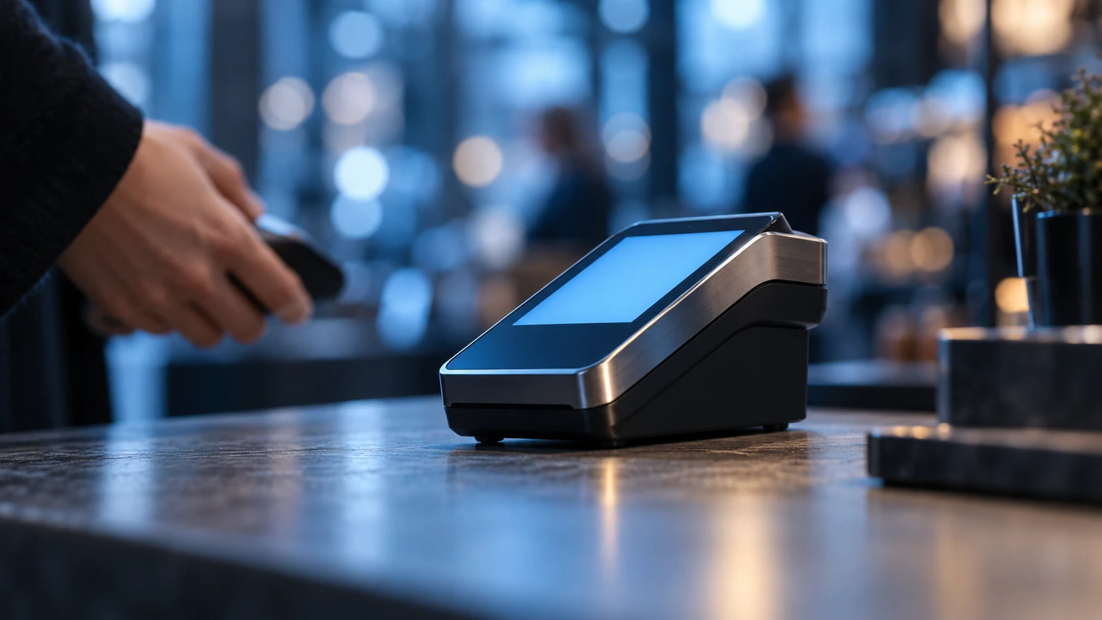 Contactless payment terminal on a retail counter